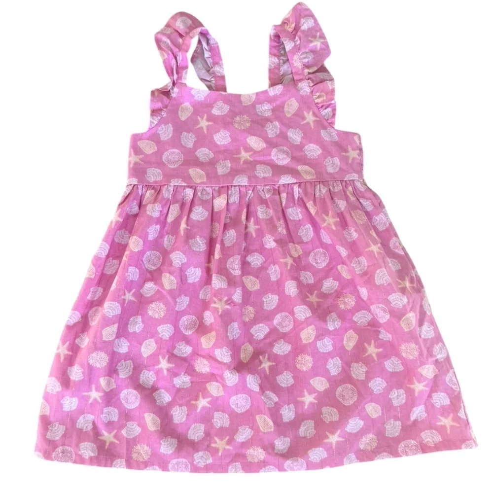 OshKosh Toddler Girl Pink Seashell Print Sundress Summer Dress beach- Size 4T